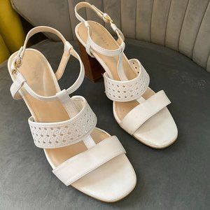 White Leather Sandals Wooden Block Heel, Cole Haan